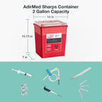 AdirMed Sharp Needle Disposal Container for Home, Clinic, Office, Barber Use with Flip Open Lid (8 Quart -2 Pack)