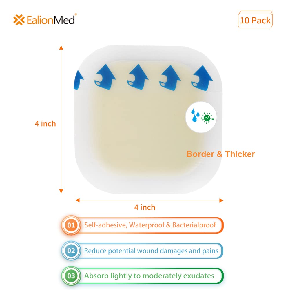 Hydrocolloid Bandage, Hydrocolloid Wound Dressing with Border 4x4 for Light to Medium Exudate Wound, Pressure Ulcer, Bed Sor