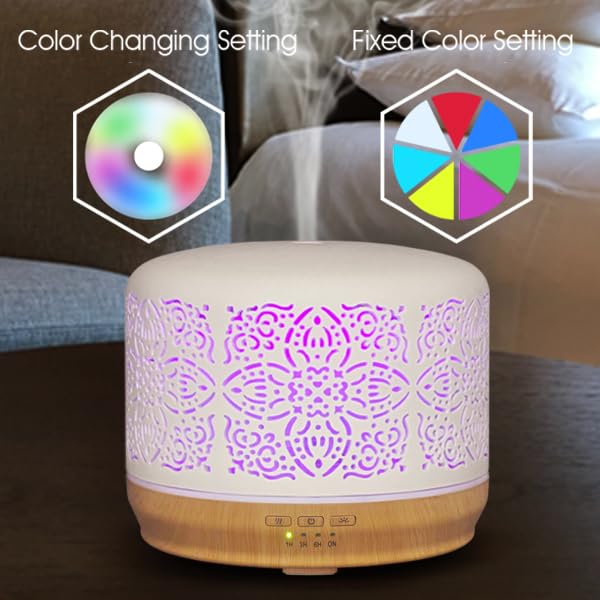 Earnest Living Essential Oil Diffuser White Ceramic Diffuser 500 ml Timers Night Lights and Auto Off Function Home Office Humidi
