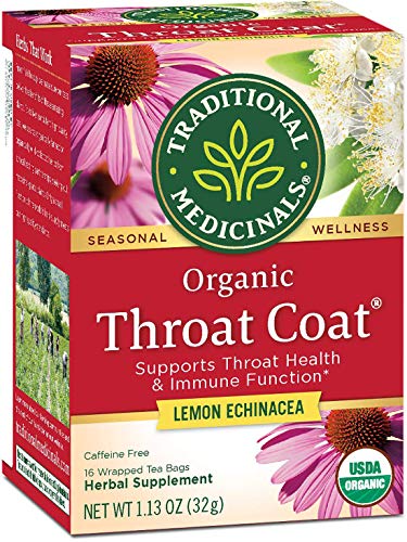 Traditional Medicinals Organic Throat Coat Lemon Echinacea Seasonal Tea, 16 Tea Bags (Pack of 1)