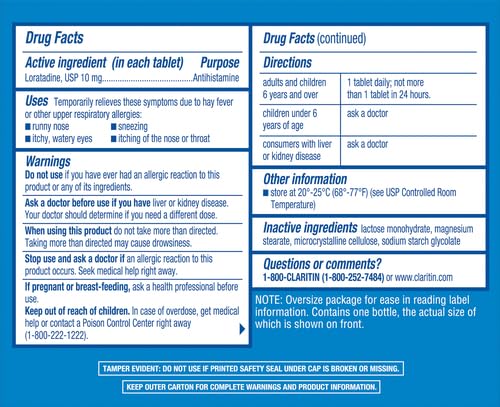 In Each Tablet: Active Ingredients: Loratadine (10 mg), Antihistamine. Inactive Ingredients: Lactose Monohydrate, Magnesium Stea