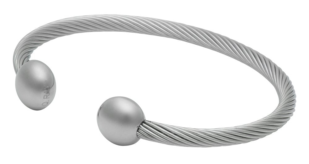 QRAY Silver Deluxe Surgical Steel Golf Athletic Bracelet Men Women C-Shaped Health Wellness Bracelet (Medium: 7~7.75)