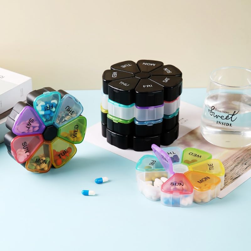 Wopanxye Travel Pill Organizer, 7-Day Weekly Vitamin Medicine Case, Portable Medication Box for Meds, Mineral, Fish Oil, DHA, Tu