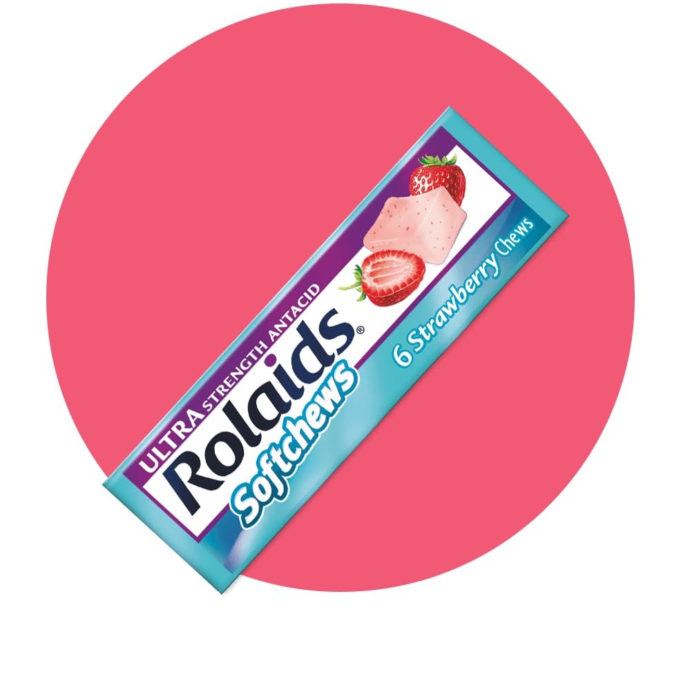 Rolaids Ultra Strength Antacid Softchews, 6 Strawberry Chews (Pack of 12). Travel Antacid Chews for Your Needs