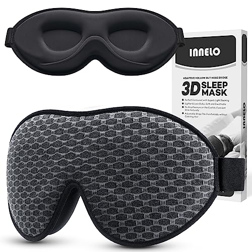 INNELO Sleep Mask, Eye Mask for Sleeping Women Men, 3D contoured cup Side Sleeper Mask Light Blocking No Eye Pressure Soft Eye S
