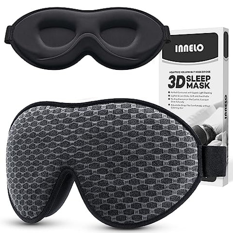 INNELO Sleep Mask, Eye Mask for Sleeping Women Men, 3D contoured cup Side Sleeper Mask Light Blocking No Eye Pressure Soft Eye S