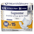 NorthShore Supreme Incontinence Tab-Style Briefs for Men and Women, White, Medium, Pack/15
