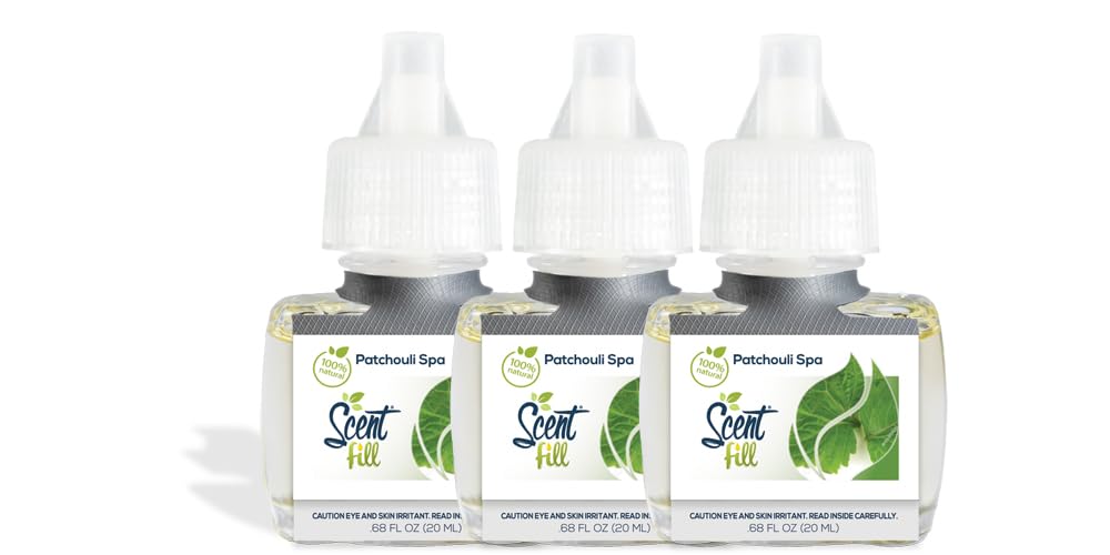 Scent Fill 100% Natural Patchouli Spa Plug in Air Freshener, Scented Oil Refills, 3 Refills