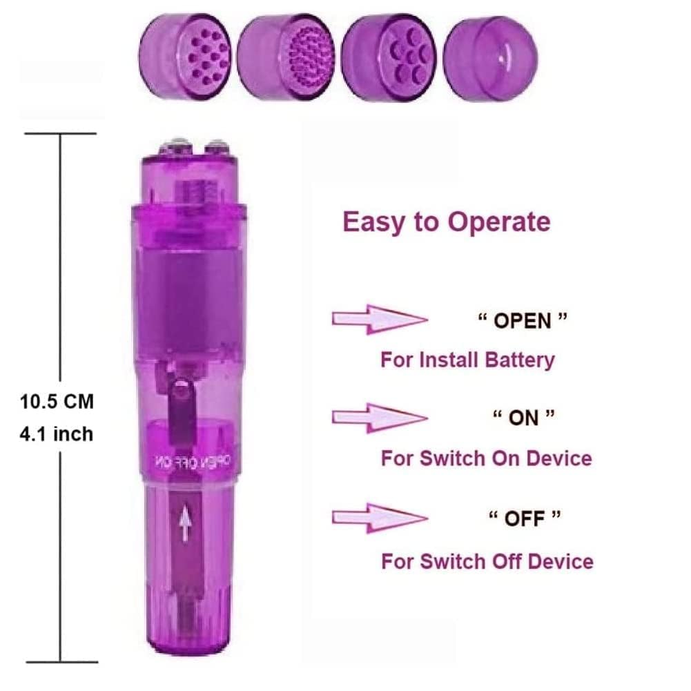 Finever Mini Massager Handheld with 4 Heads Pocket Pen for Body, Face, Neck, Head,Back (Blue Purple Color)