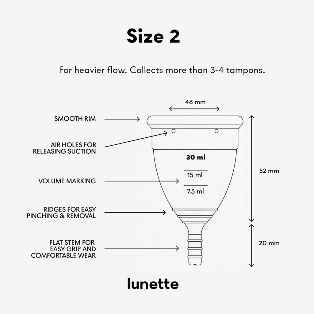 Lunette Menstrual Cup - Best Reusable Period Cup - Wear for 12 Hours and Reuse up to 10 Years, Clear Size 2 for Moderate to Heav