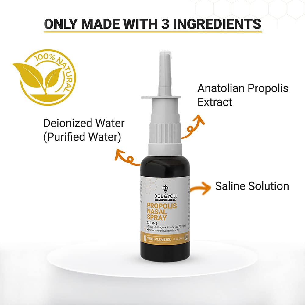 BEE and You Plus Natural Propolis Nasal Spray 1 Fl oz | Congestion Relief Drug Free & Alcohol Free, Sinus Relief, Allergy, Nasal