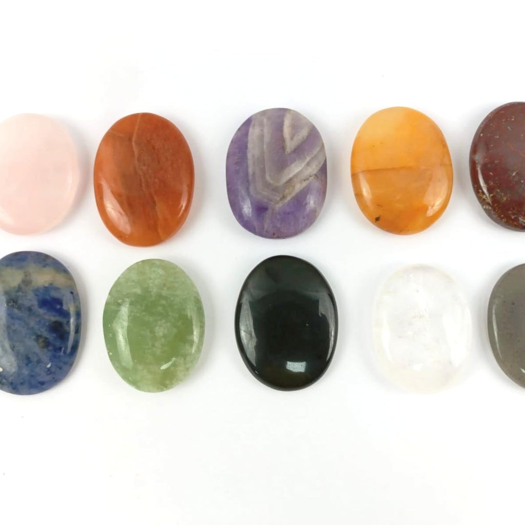 Jet Chakra Stone Set Oval 10 Crystal Healing Spiritual Decor Reiki Crystal Product Therapy Balancing Gift Art Massage Stone Medi