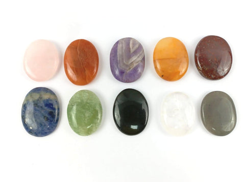 Jet Chakra Stone Set Oval 10 Crystal Healing Spiritual Decor Reiki Crystal Product Therapy Balancing Gift Art Massage Stone Medi