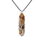 VIBILIA Healing Crystal Necklace Tree of Life Wire Wrapped Natural Tigerite Stone Point Pendant Necklace Hexagonal Reiki Spiritu