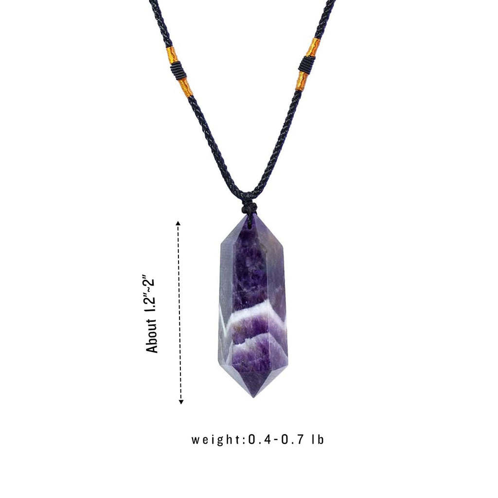 Runyangshi Dream Amethyst Healing Crystal Pendants, Double Pointed Natural Crystal Quartz Necklace 6 Faceted Chakra Crystal Wand