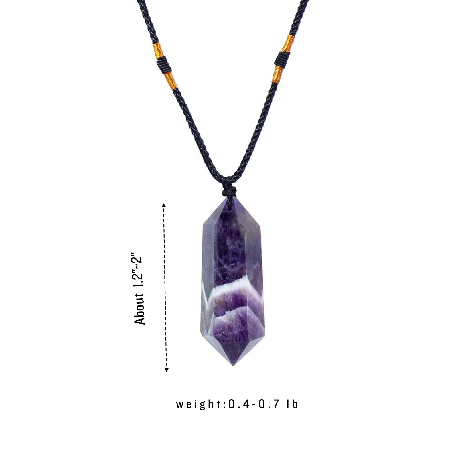 Runyangshi Dream Amethyst Healing Crystal Pendants, Double Pointed Natural Crystal Quartz Necklace 6 Faceted Chakra Crystal Wand