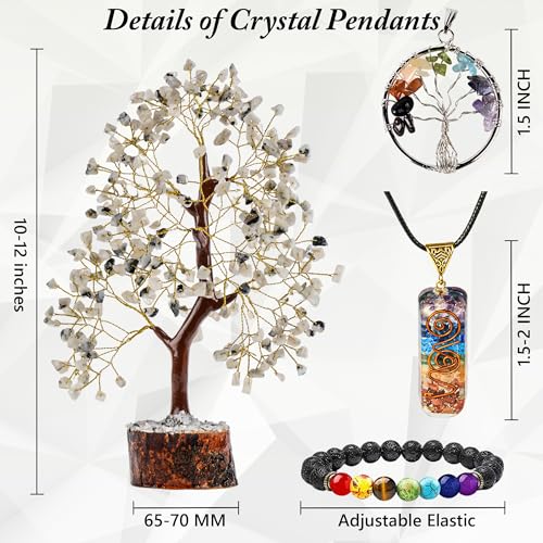 Crystal Tree of Life Rainbow Moonstone Healing Crystal Trees for Home & Office Decoration, Handmade Money Bonsai Trees for Posit