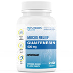 Puregen Labs Mucus Relief 12 Hour Extended Release Guaifenesin 600mg High Potency | Value Size 200 Count | Chest Congestion Expe