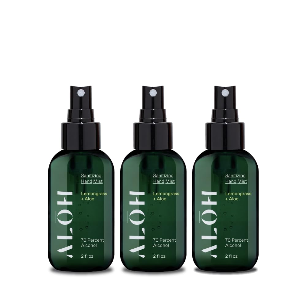 ALOH Hand Sanitizer Spray Liquid 3-pack | Lemongrass | 70% Alcohol Hydrating Hand Sanitizer Spray with Essential Oil, for Kids &