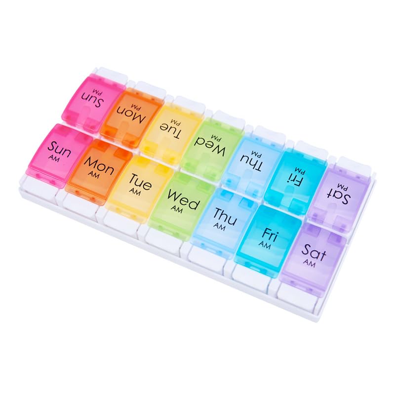 Wopanxye Push Button 7-Day Pill Case, Daily Medicine Planner, Travel Vitamin Organizer, Twice a Day AM PM 14 Compartments Pill B
