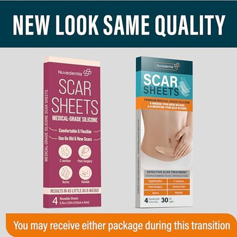 NUVADERMIS Silicone Scar Sheets - Extra Long Scar Sheets for C-Section, Tummy Tuck, Keloid, and Surgical Scars - Reusable Medica