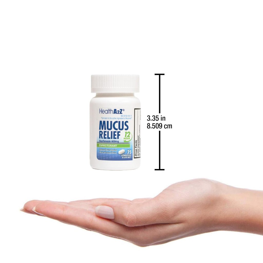 HealthA2Z Mucus Relief | Guaifenesin 600 mg | 12 Hour | No Benzene | Expectorant | Relieves Chest Congestion | Thins and Loosens