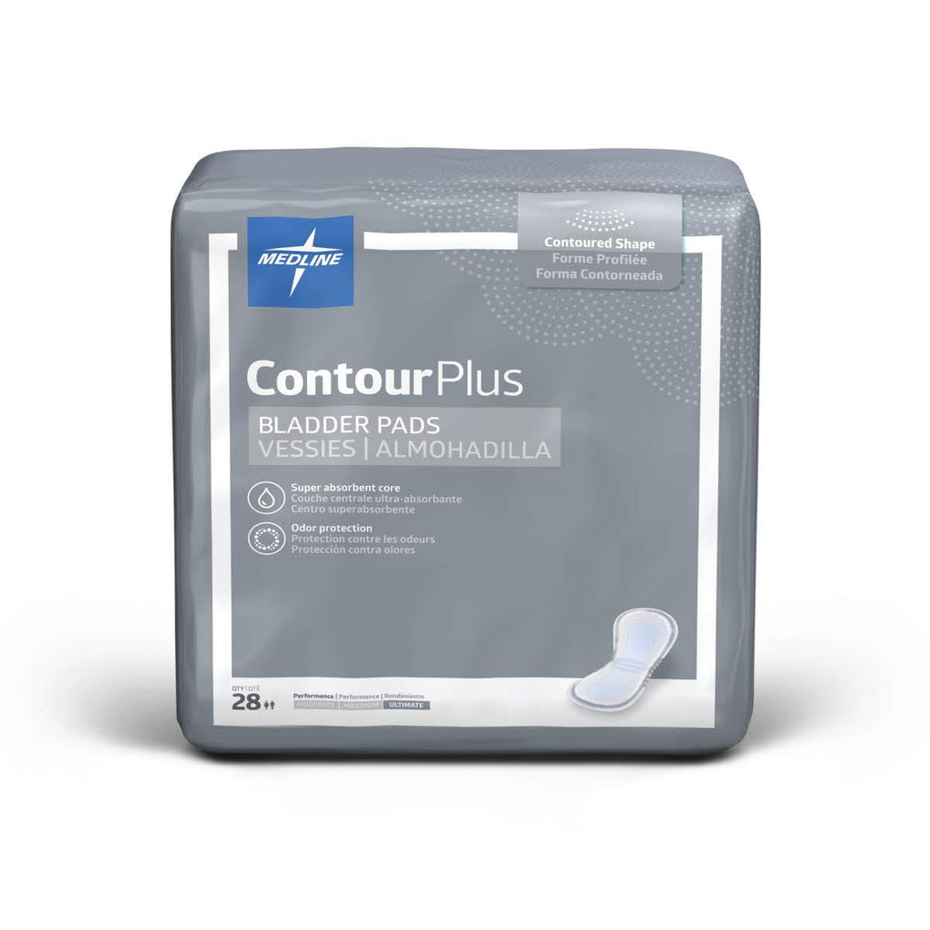Medline ContourPlus Bladder Control Pads, Ultimate Absorbency, 8 x 17 Inches, Bag of 28