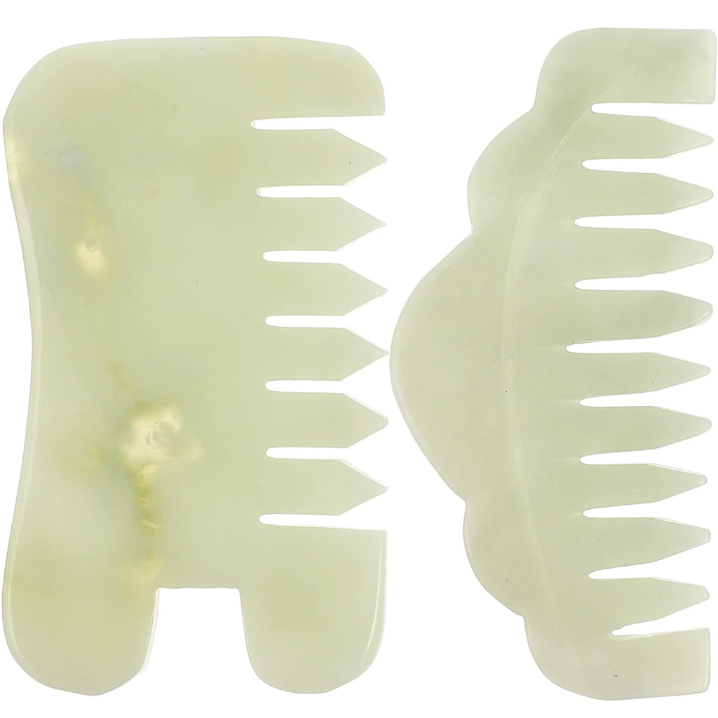Healifty Jade Scraping Comb Set - 2Pcs Gua Sha Hair Comb for Scalp Massage and Facial Beauty Dual Use Massage Tool (Green)