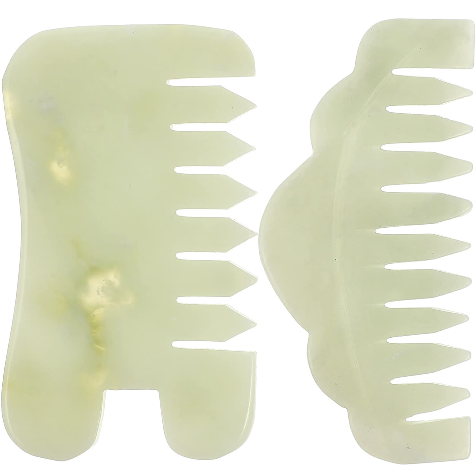 Healifty Jade Scraping Comb Set - 2Pcs Gua Sha Hair Comb for Scalp Massage and Facial Beauty Dual Use Massage Tool (Green)