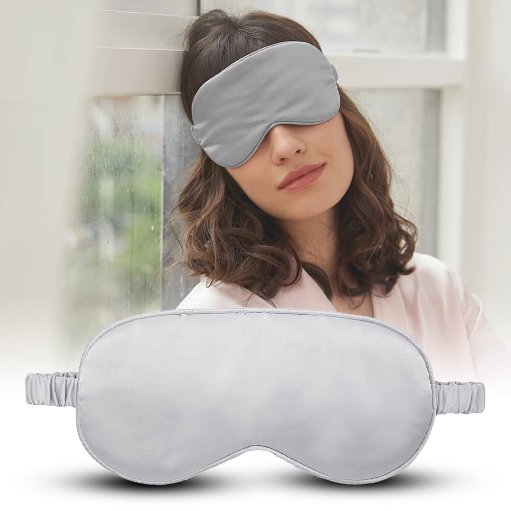 Jenna Silk Sleeping Eye Shade Mask Cover For Insomnia, Meditation, Puffy Eyes And Dark Circles Plain Silver
