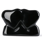 ZHIYUXI 1.8'' Black Obisdian Crystal Double Heart Stone Healing Crystal Heart Shaped Rock for Desk Decor Healing Crystals Polish