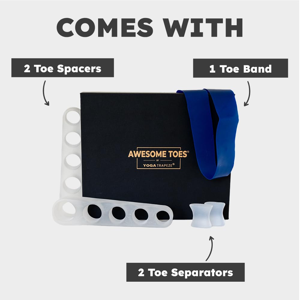 Awesome Toes Spacers & Separators Kit - Fast Relief for Hammertoe & Bunions | Includes Toe Stretch Band, Individual Toe Spacers
