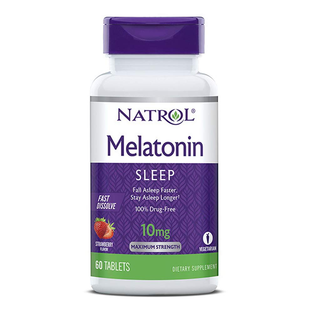 Natrol Melatonin Sleep Maximum Strength fast dissolve Strawberry flavor 10 mg 60 Tablets (Pack of 2)