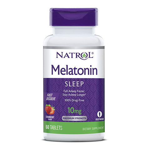 Natrol Melatonin Sleep Maximum Strength fast dissolve Strawberry flavor 10 mg 60 Tablets (Pack of 2)