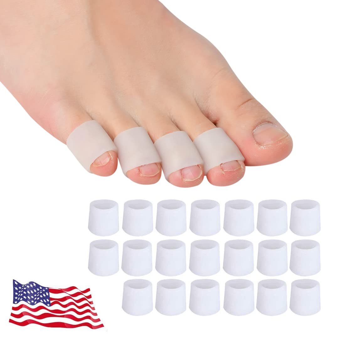 gel Toe Protectors, Open Toe Sleeves Toe Tubes Toe caps (20 PcS),New Material, great for Bunion Blisters, corns, Hammer Toes, To