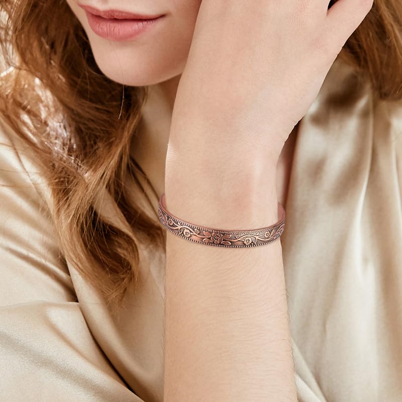 2PCS Copper Bracelets for Women 100% Pure Copper Bracelet Cuff Bangle Strength Magnets Adjustable Copper Magnetic Bracelet with