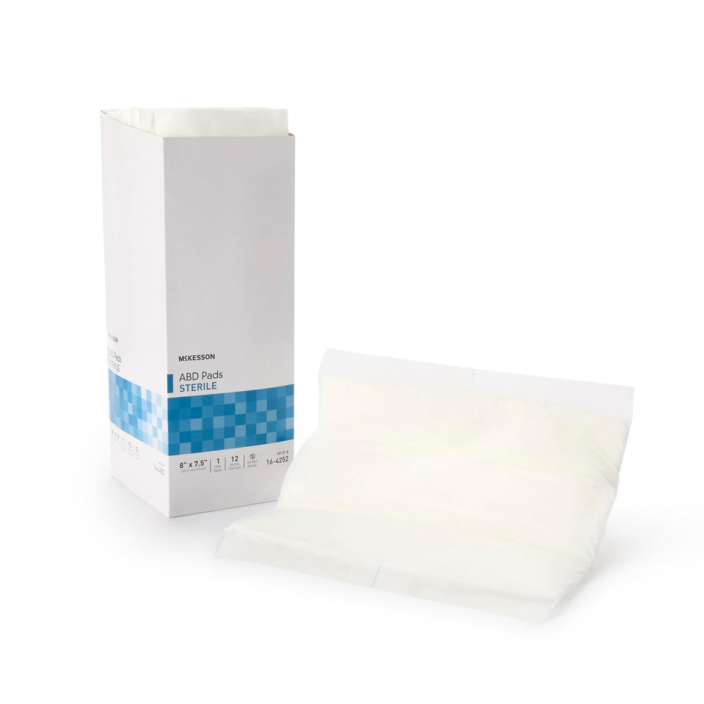 McKesson Abdominal Pads, Sterile, Nonwoven Cellulose, 7 1/2 in x 8 in, 12 Count, 1 Pack