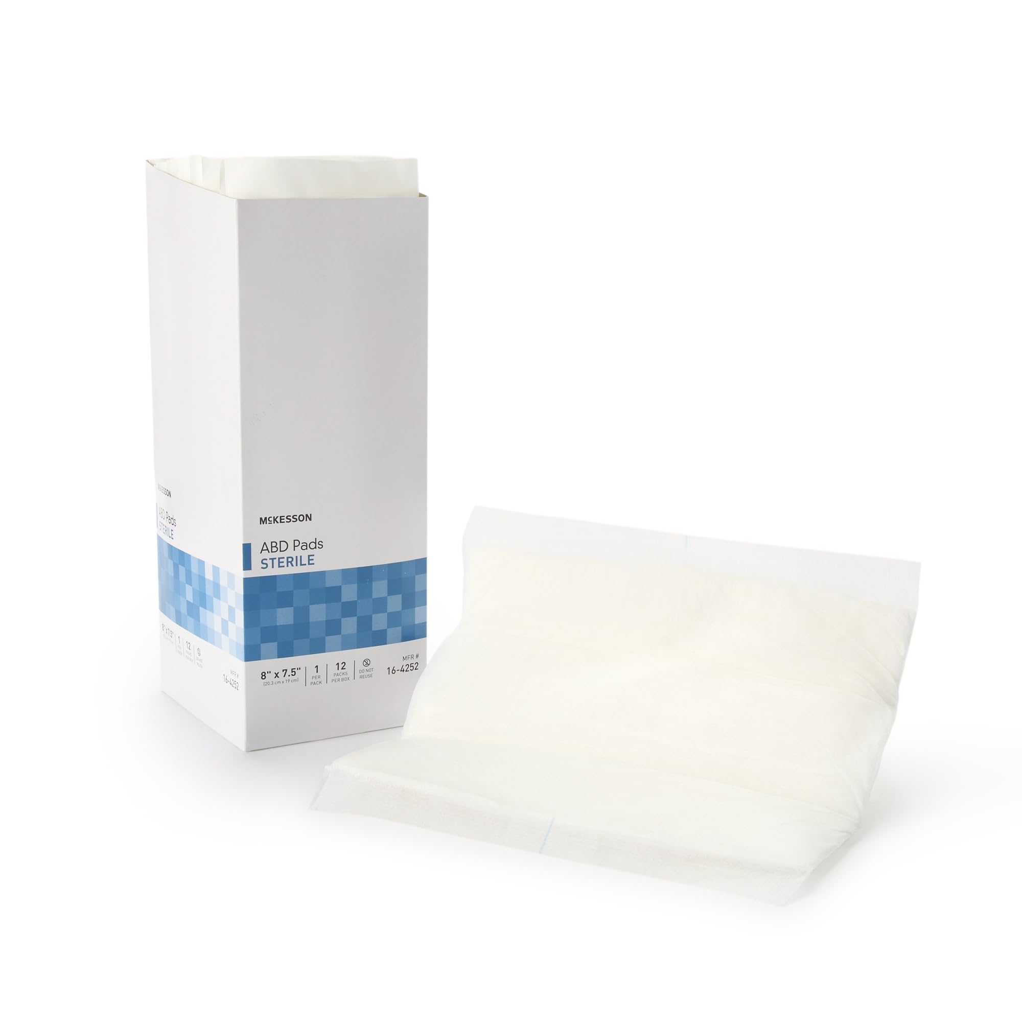 McKesson Abdominal Pads, Sterile, Nonwoven Cellulose, 7 1/2 in x 8 in, 12 Count, 1 Pack
