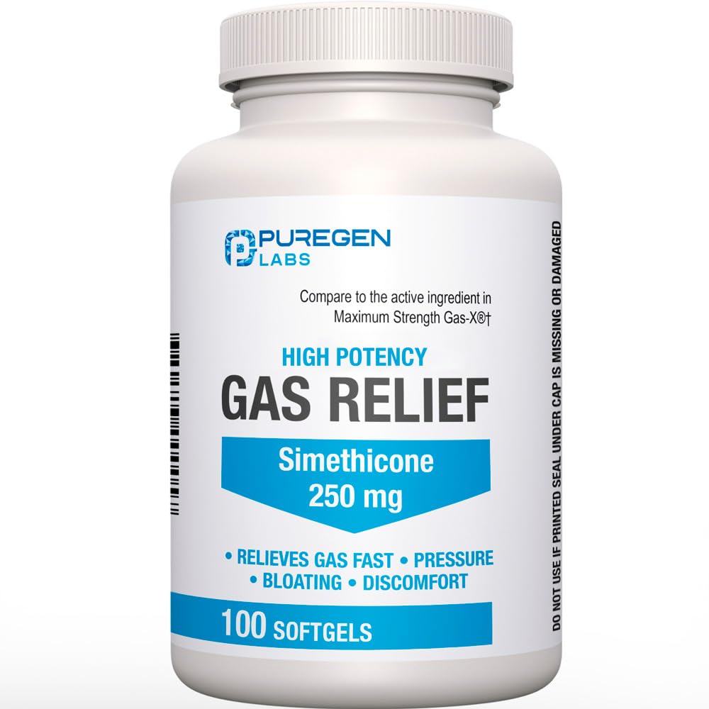 Maximum Strength Gas Relief Softgels with Simethicone 250 mg Relieve Pressure, Bloating and Painful Discomfort Compare to Gas-X 