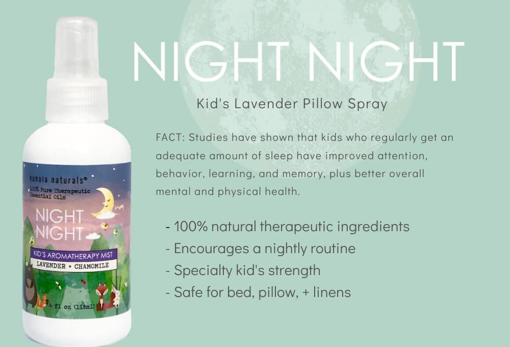 Night Night Kids Lavender Sleep Spray, Lavender + Chamomille Aromatherapy, Soothing + Kid Safe Essential Oils, Nightly Routine