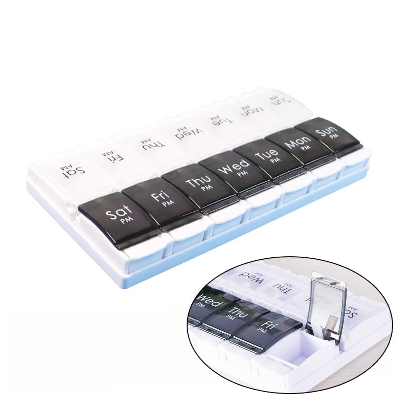 Wopanxye 7-Day Weekly Pill Case, Daily Medicine Box Planner, Portable Vitamin Organizer Dispenser, AM/PM, Large 14 Compartments