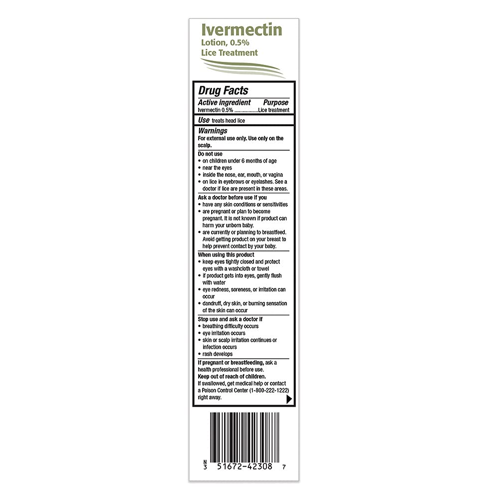 TARO Ivermectin Lotion 0.5% Lice Treatment for Adults - Prescription Level Hair Lice Treatment, Effective Solution Kills Eggs an