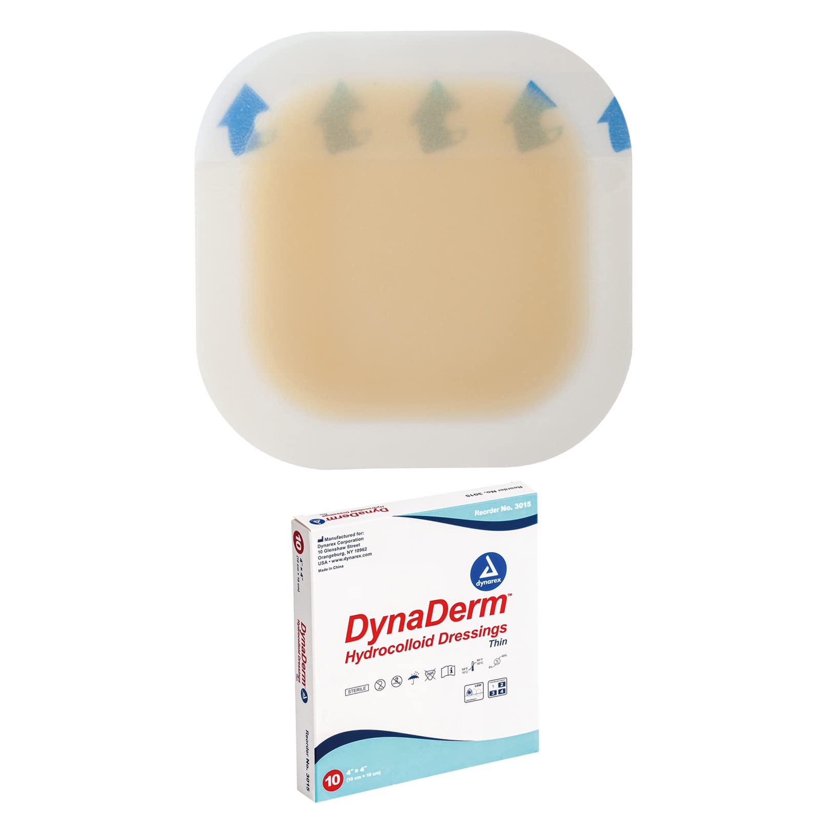 Dynarex DynaDerm Hydrocolloid Dressings, Sterile Moist Bandages Used for All Kinds of Wounds, 4'' x 4'', Thin & Latex-Free, Peel