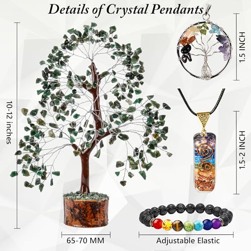 Crystal Tree of Life Green Aventurine Healing Crystal Trees for Home & Office Decoration, Handmade Gem Money Bonsai Tree for Pos
