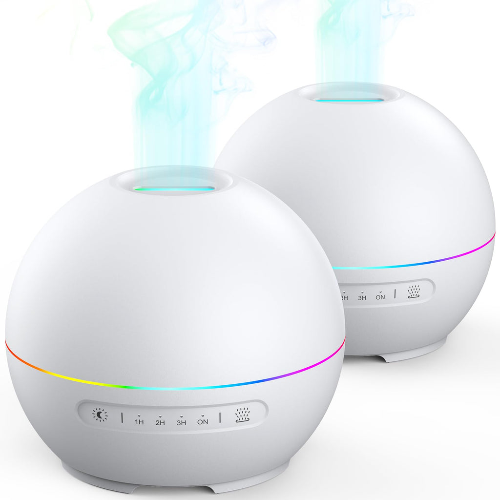 THIMONES 2 Pack Essential Oil Diffuser for Home - 200ml Aromatherapy Diffuser Humidifier with 4 Timers & 7 Colors Night Lights, 
