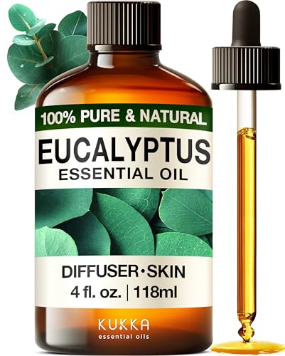 KUKKA essential oils 100% Pure & Natural Eucalyptus Essential Oil for Diffuser, Humidifier, Skin, Hair & Soap Making DIY(4 Fl Oz
