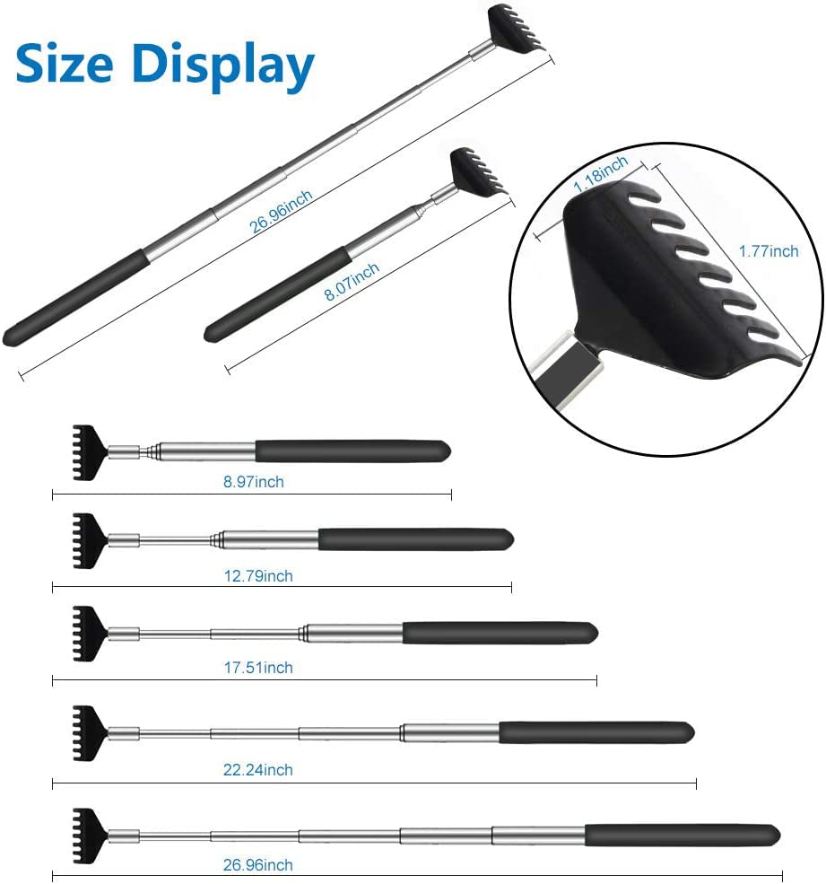 YIMICOO 3 Pack Extendable Back Scratcher, Stainless Steel Portable Telescoping Back Scratchers for Adults Men Women, with Rubber
