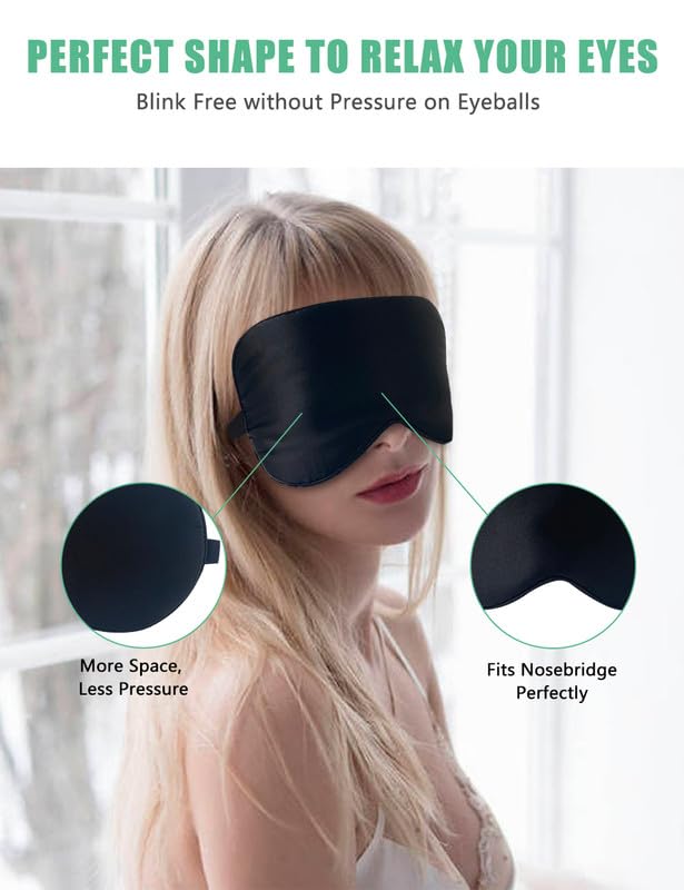 Sleep Mask, 2 Pack 100% Real Natural Pure Silk Eye Mask with Adjustable Strap for Sleeping, BeeVines Eye Sleep Shade Cover, Bloc