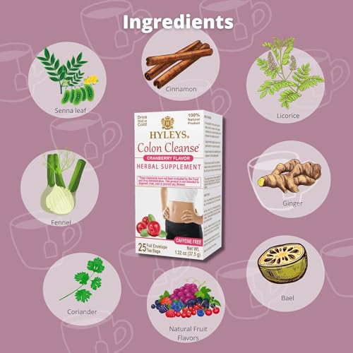 Hyleys Colon Cleanse Tea Cranberry Flavor - 25 Tea Bags (12 Pack - 300 Tea Bags Total)
