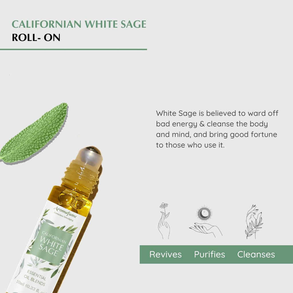 Californian White Sage Essential Oil Roll-On Blend by Aromafume | 10ml/0.33 fl oz | Aromatherapy Oil for Cleansing Negative Ener